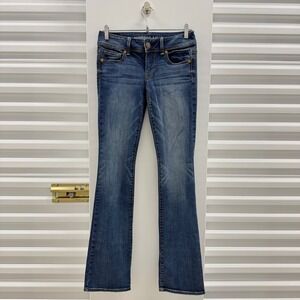 American Eagle Kick Boot Super Stretch Jeans Dark Wash Low Rise Size 4 Long